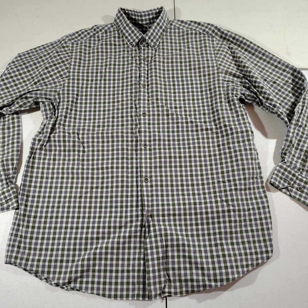 Hart Schaffner Marx Shirt Men XL Green‎ Gingham Check Dad Office Cotton Classic